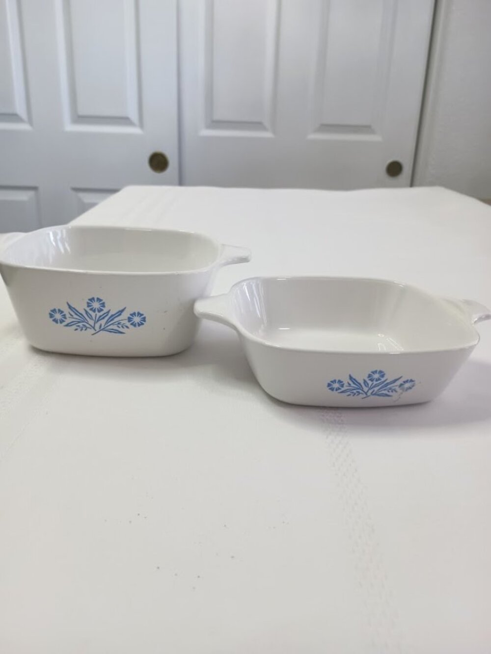 Two Small Corning Ware Blue Cornflower Petie Pans, P-43-B and P-41-B